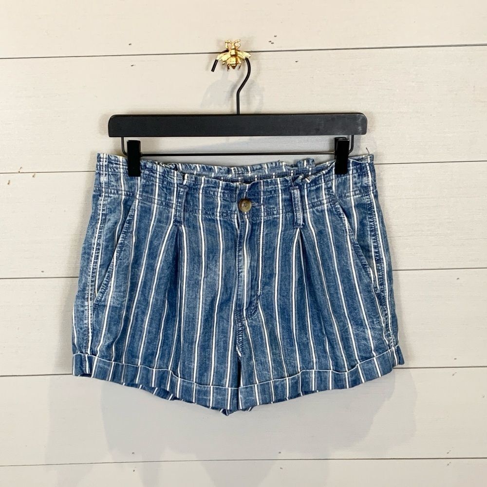American Eagle Blue Striped Women's high waisted Shorts size 6 beach coastal